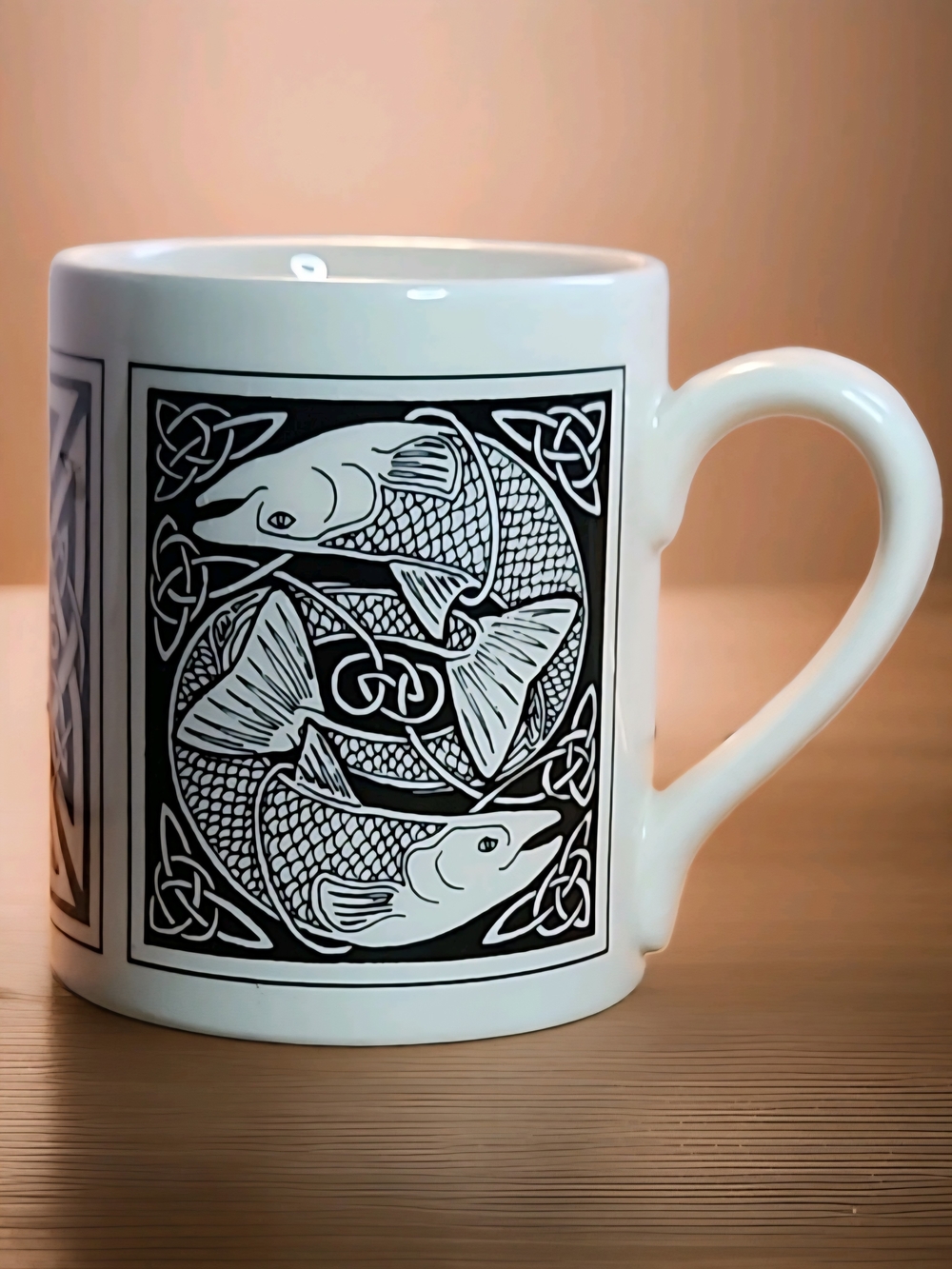 McLaggan-Smith Celtic Fish Knot Rhiannon Ceramic Coffee Mug White 8 fl oz